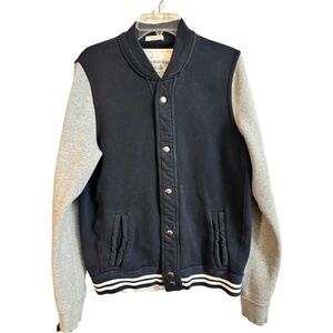 Abercrombie & Fitch A&F Muscle Men L Snap Varsity Navy Fleece Sweatshirt Jacket
